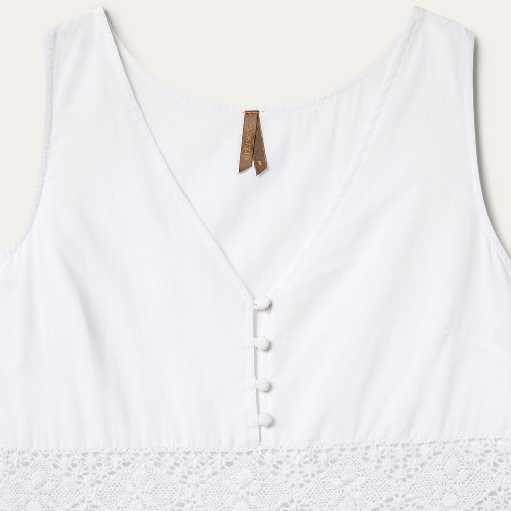 White Cotton Lawn Sleeveless Dress White | Stetson