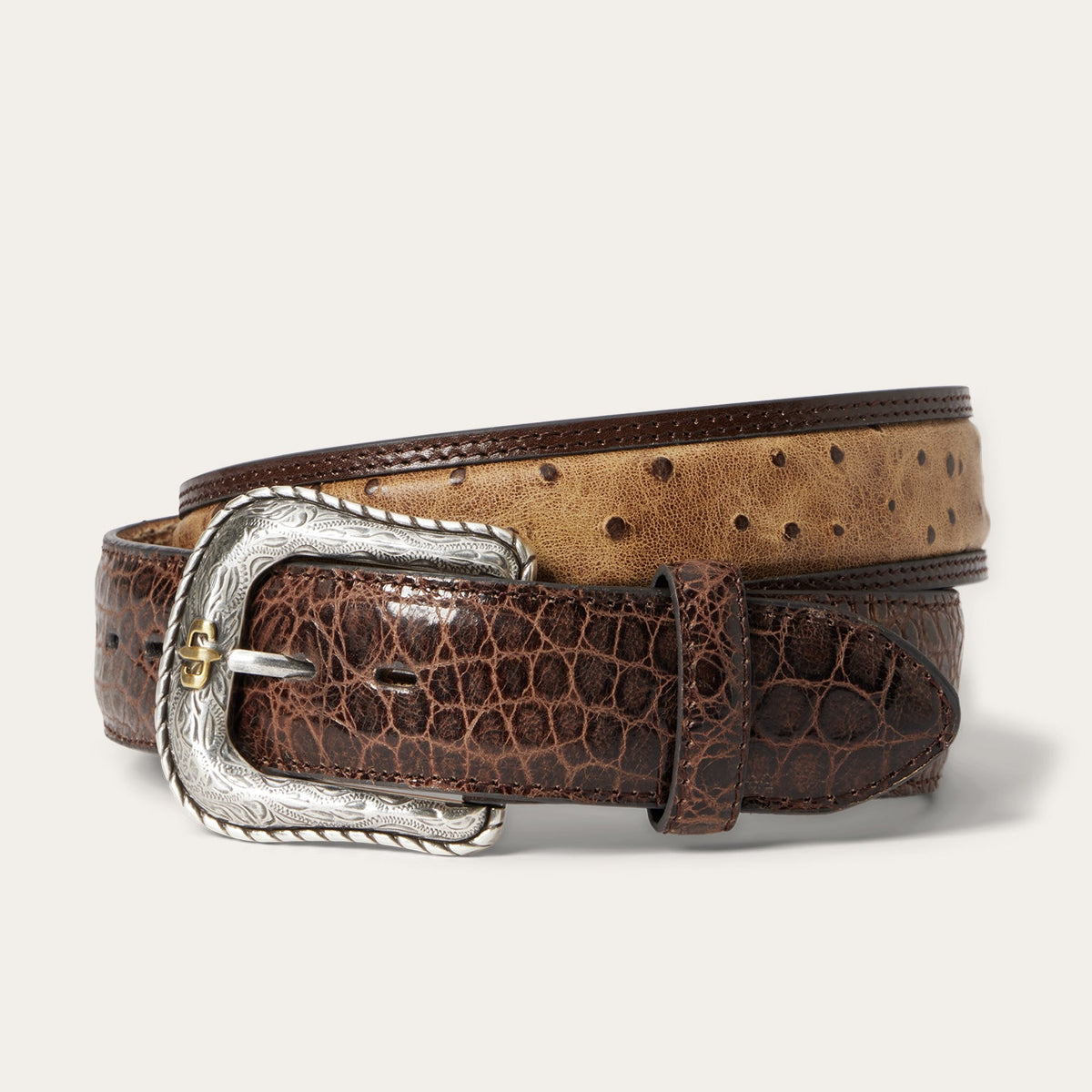 Ostrich Print Croco Embossed Western Tabs Belt Cognac/California Nut | Stetson