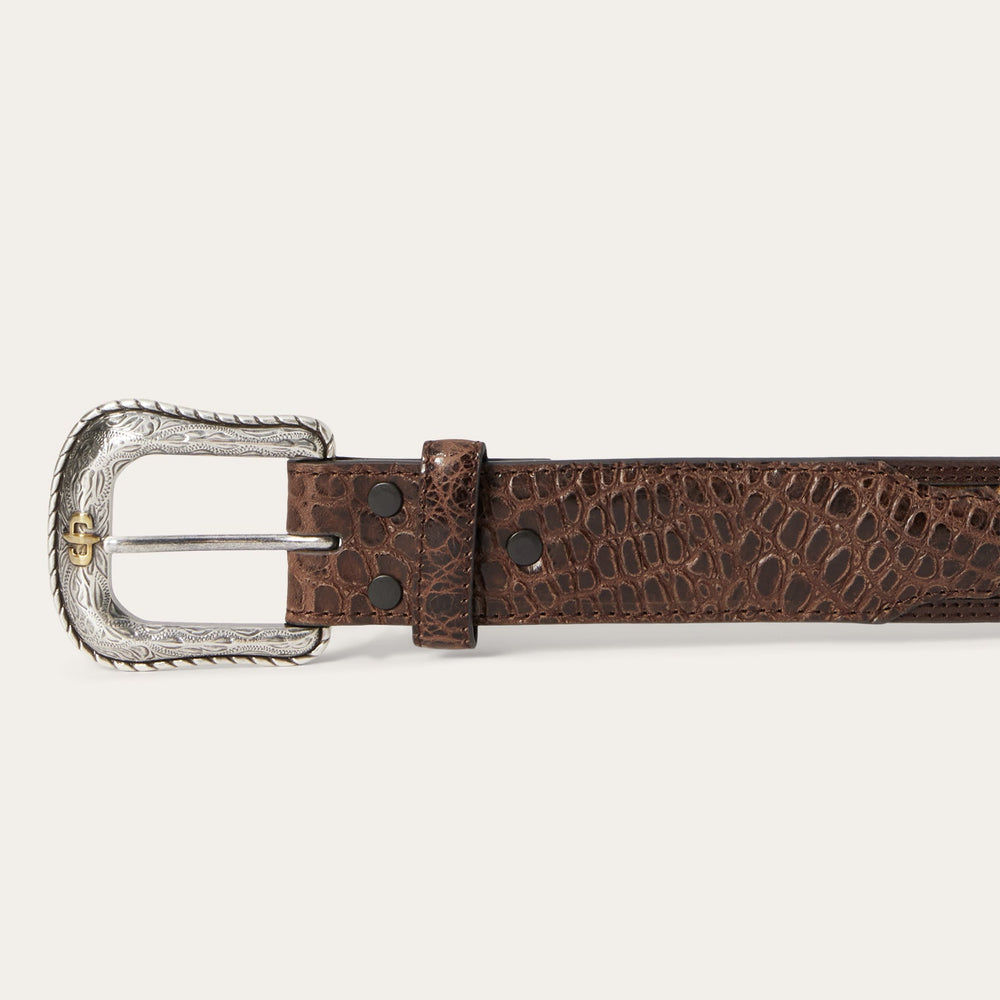 Ostrich Print Croco Embossed Western Tabs Belt Cognac/California Nut | Stetson