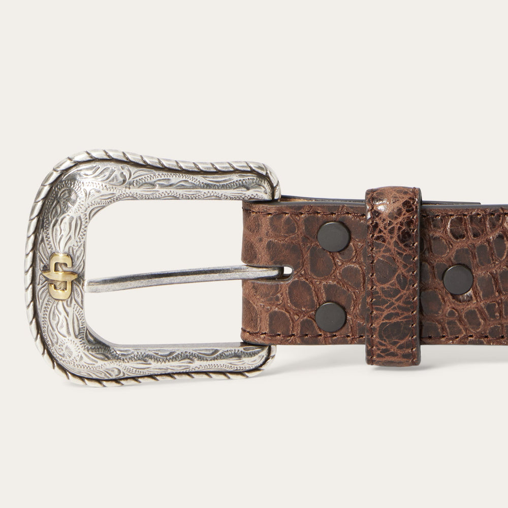 Ostrich Print Croco Embossed Western Tabs Belt Cognac/California Nut | Stetson