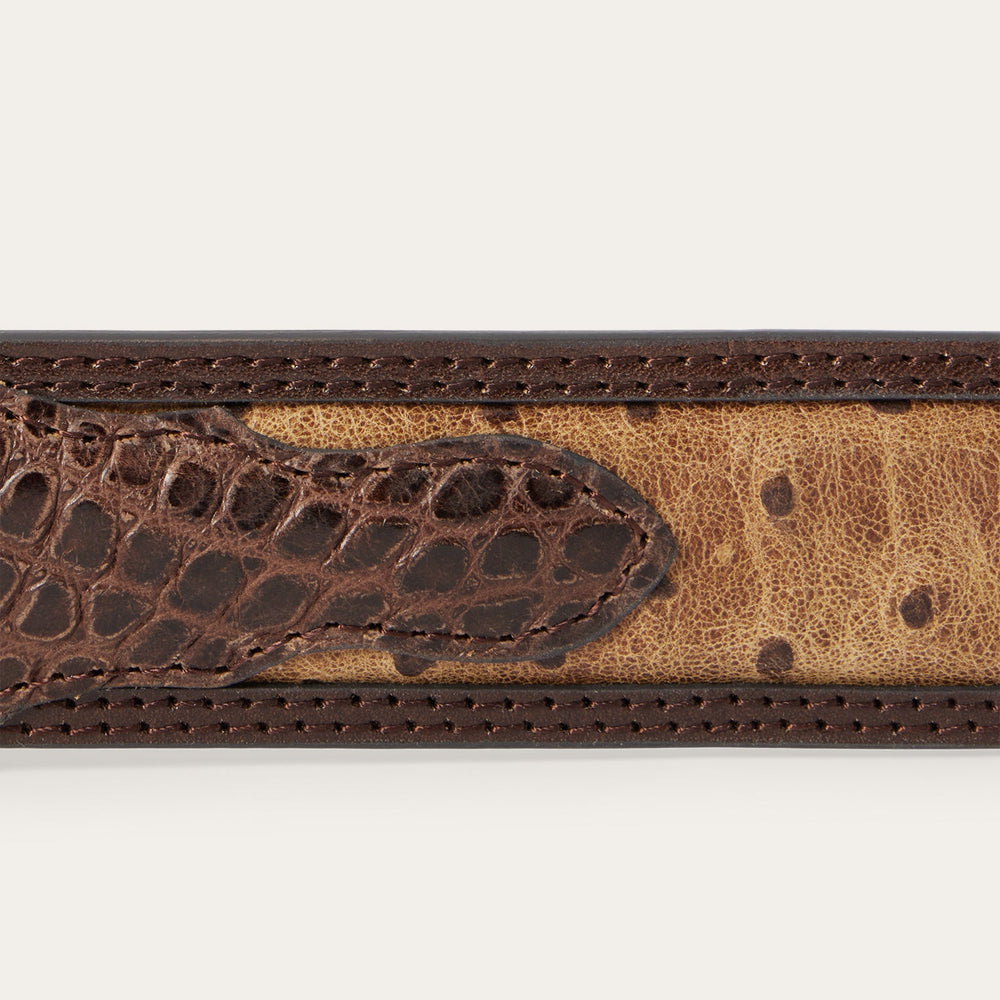 Ostrich Print Croco Embossed Western Tabs Belt Cognac/California Nut | Stetson