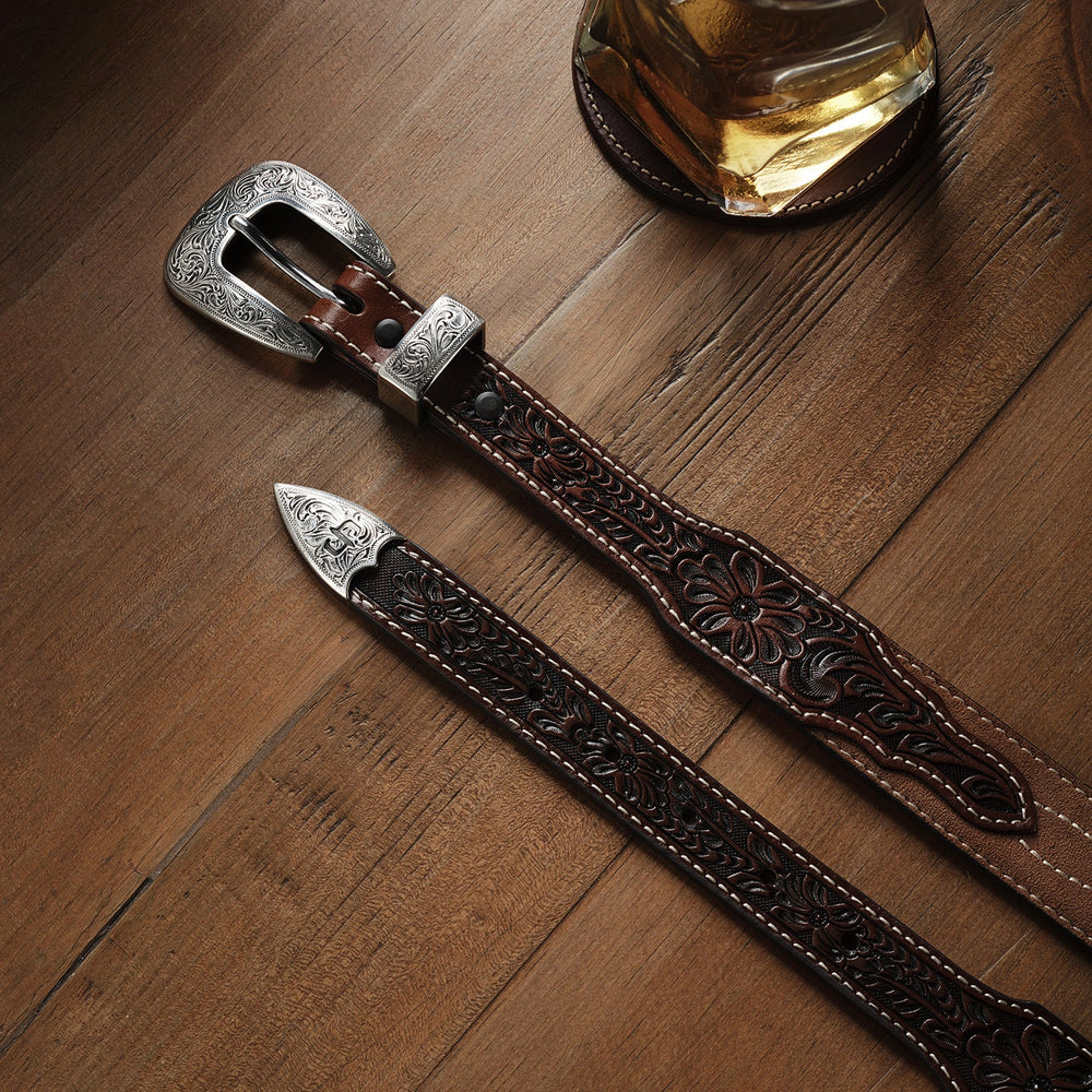 Tooled Tapered Belt Brown/Sand | Stetson