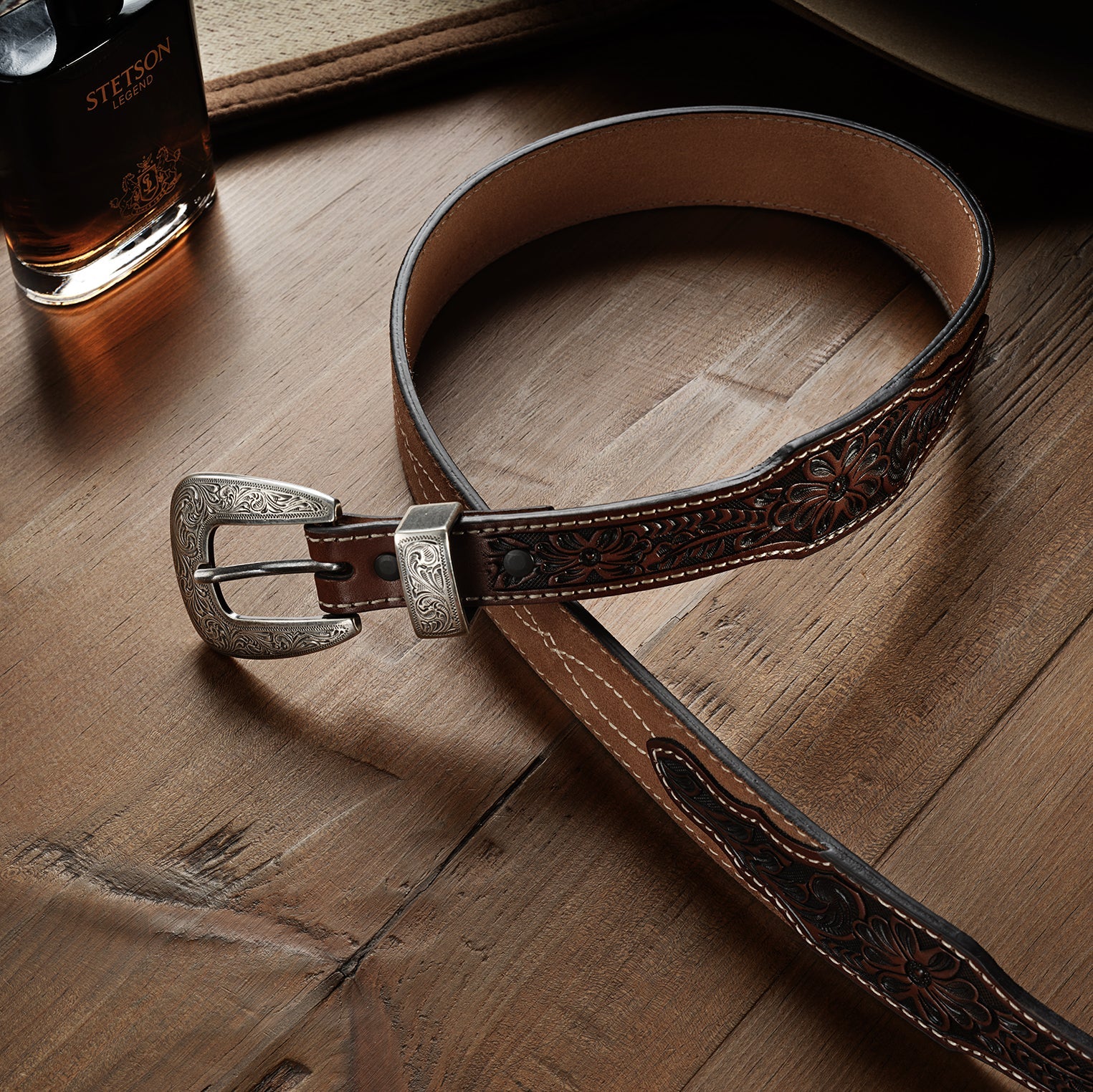 Tooled Tapered Belt Brown/Sand | Stetson