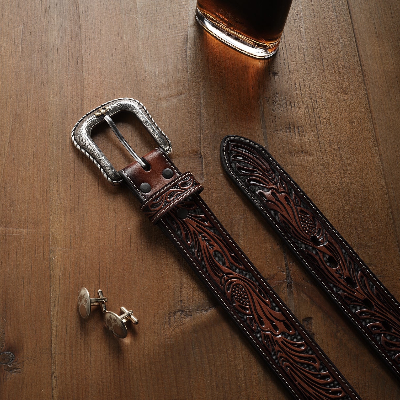 Tooled Belt Dark Brown | Stetson