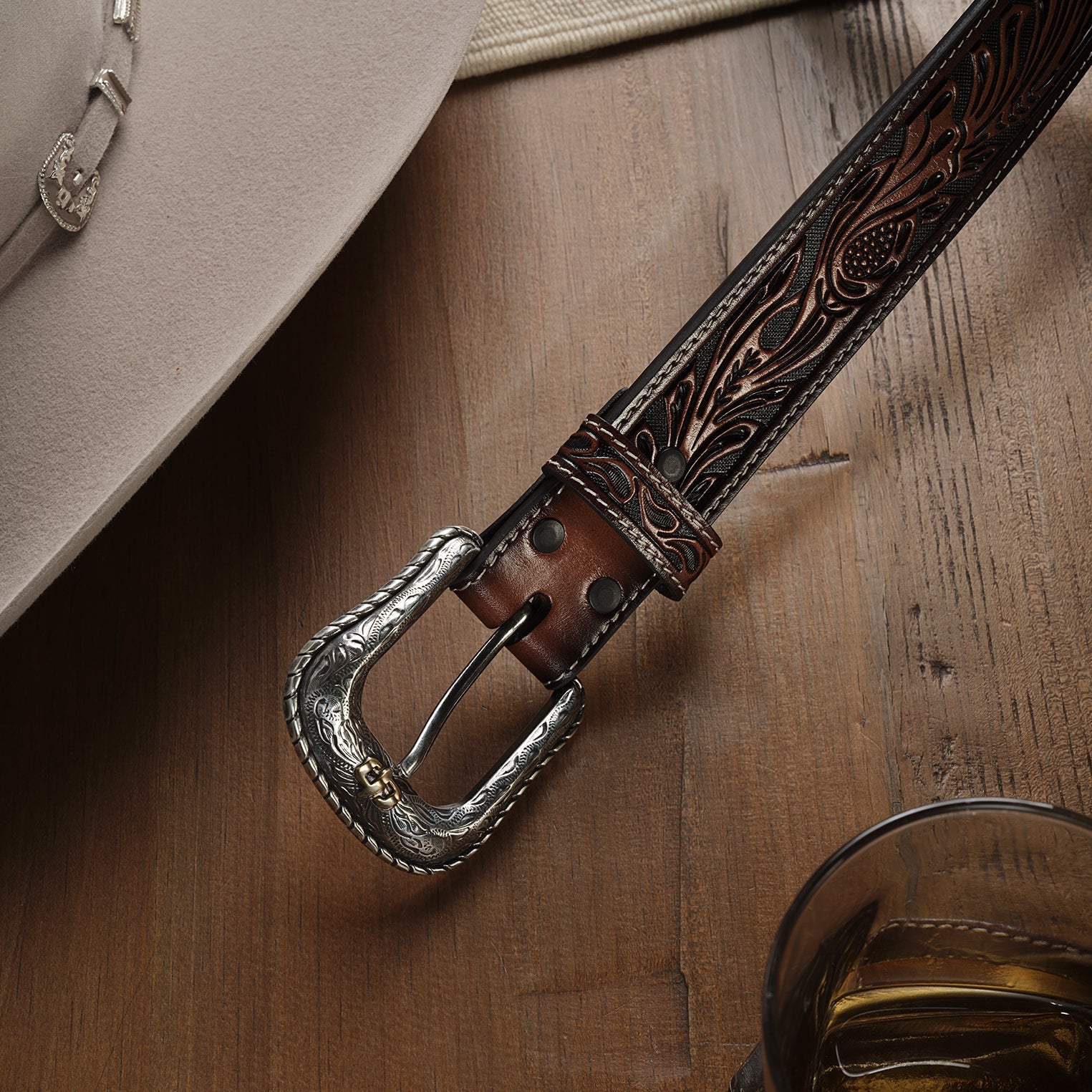 Tooled Belt Dark Brown | Stetson