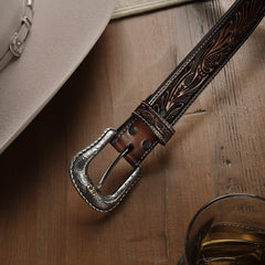 Tooled Belt Dark Brown | Stetson