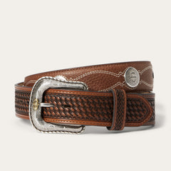 Pebble Leather Basket Weave Tabs Belt Natural/Brown | Stetson