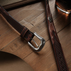 Pebble Leather Basket Weave Tabs Belt Natural/Brown | Stetson