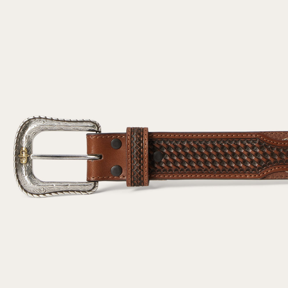 Pebble Leather Basket Weave Tabs Belt Natural/Brown | Stetson