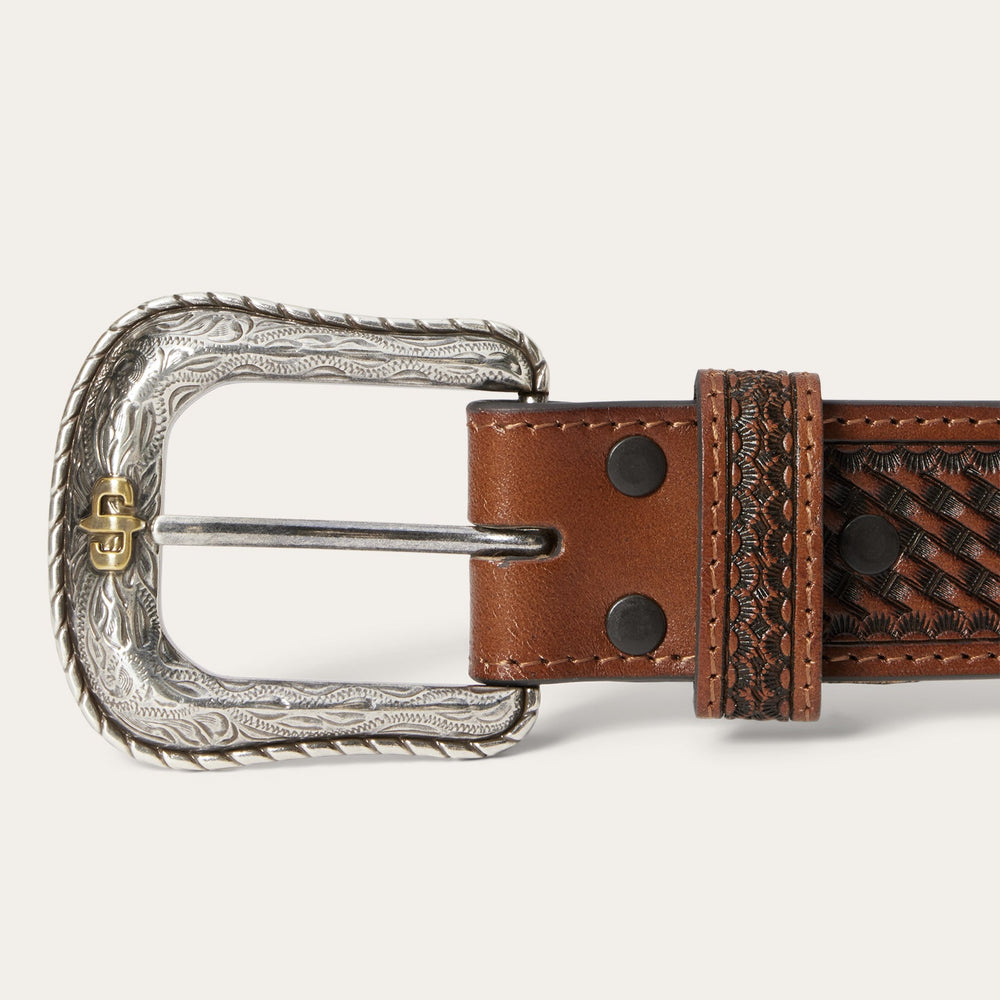 Pebble Leather Basket Weave Tabs Belt Natural/Brown | Stetson