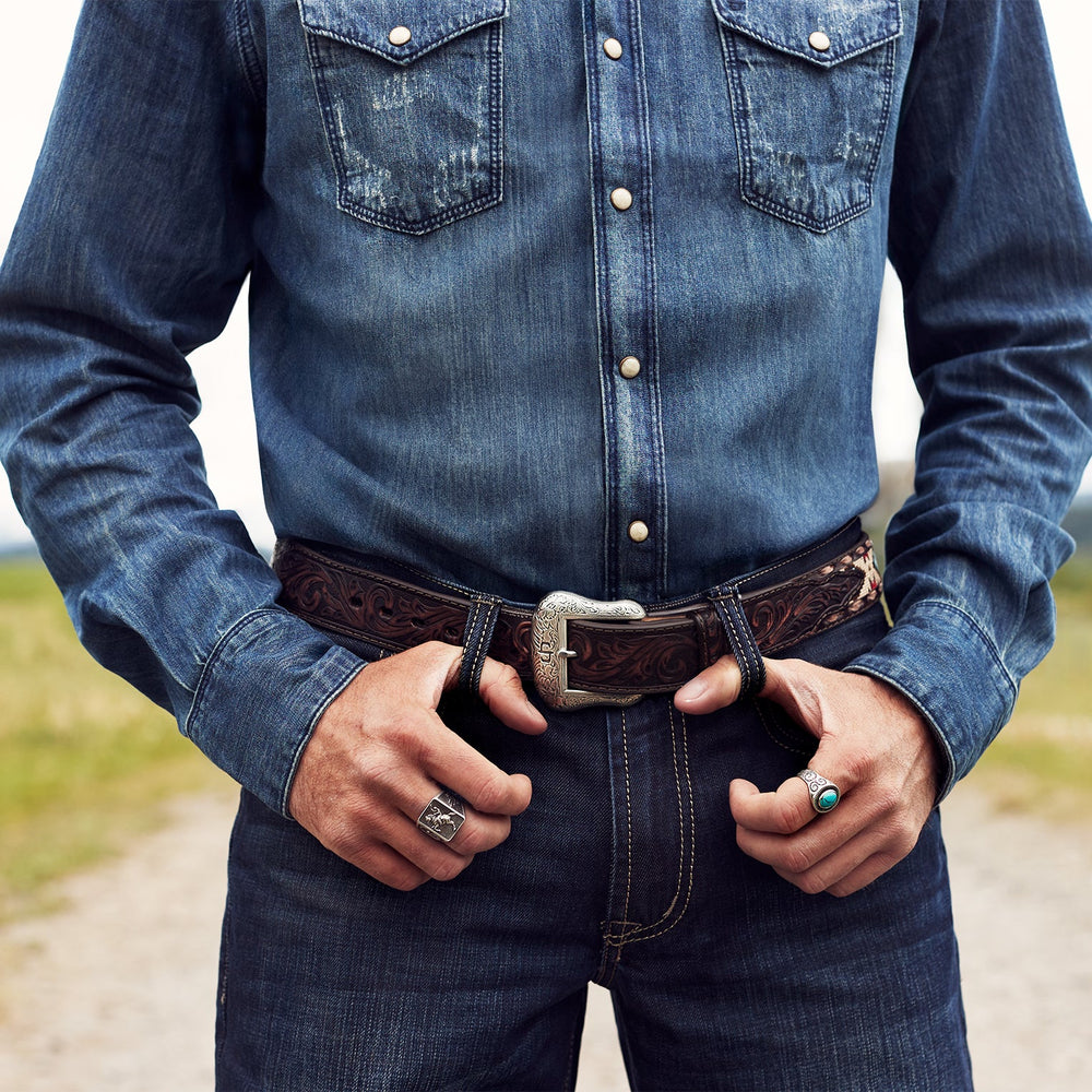 Embroidered Tooled Tab Belt Vintage Brown | Stetson