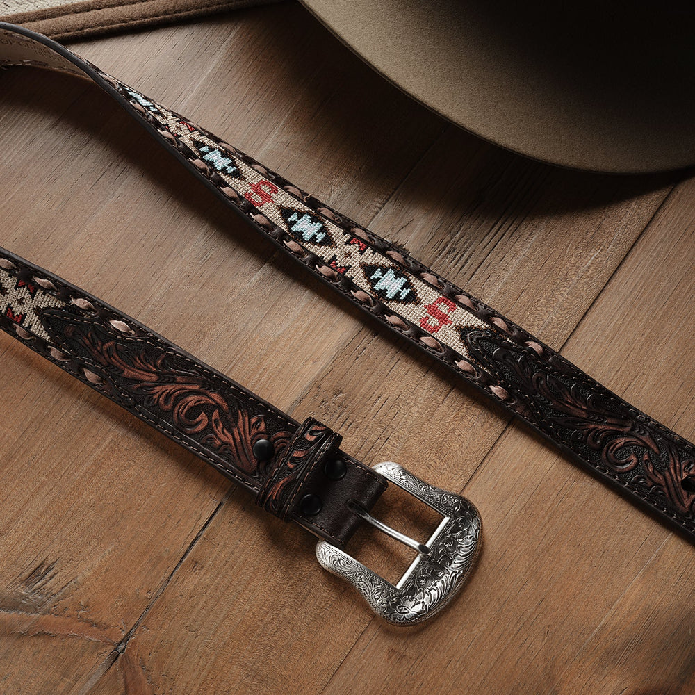 Embroidered Tooled Tab Belt Vintage Brown | Stetson