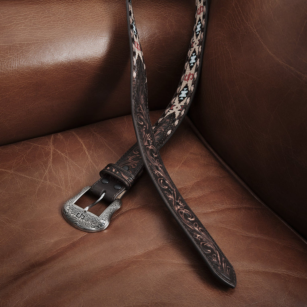 Embroidered Tooled Tab Belt Vintage Brown | Stetson