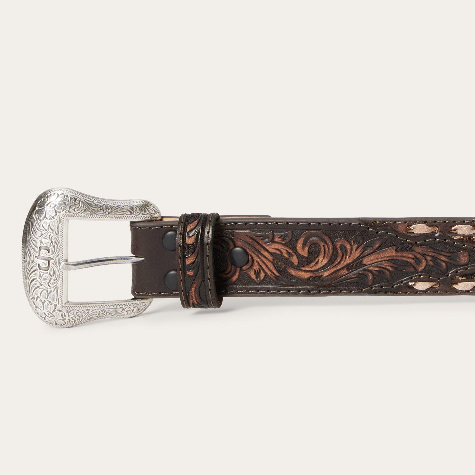 Embroidered Tooled Tab Belt Vintage Brown | Stetson