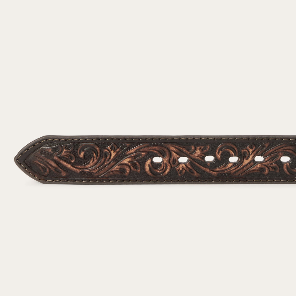 Embroidered Tooled Tab Belt Vintage Brown | Stetson