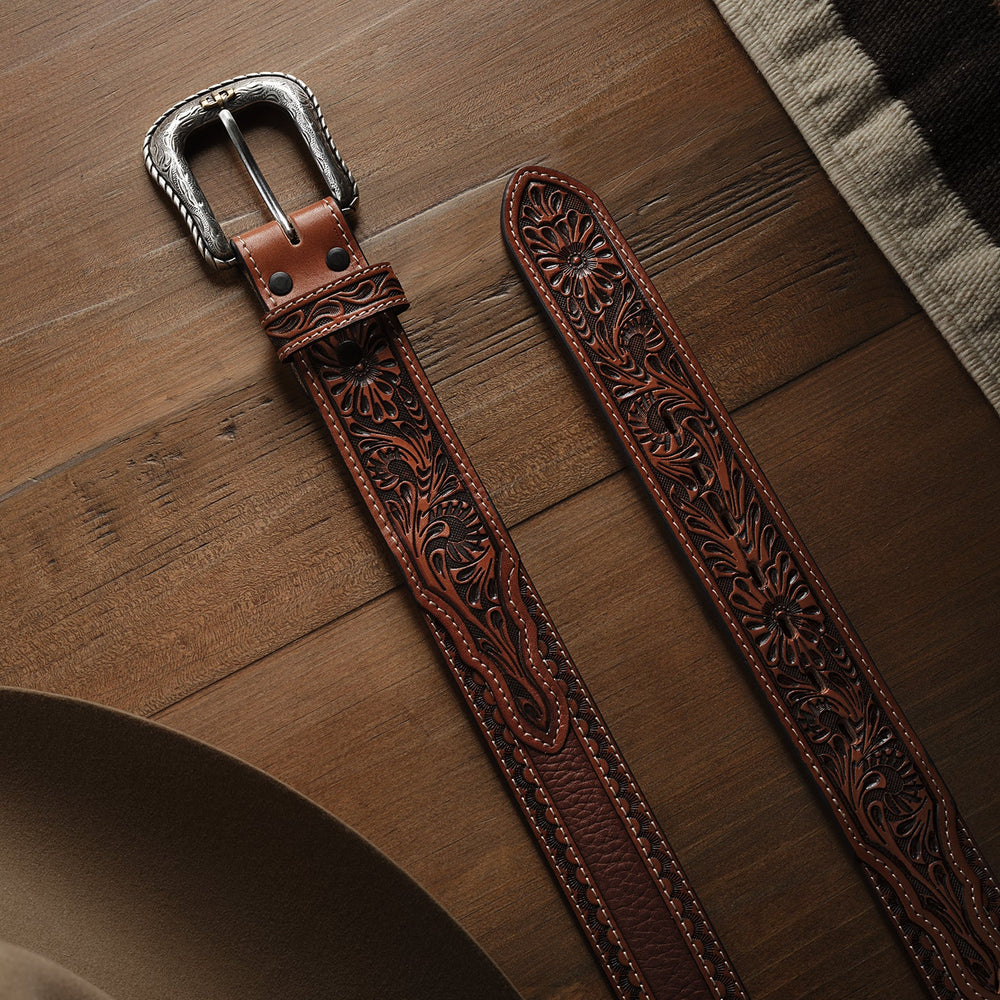 Tooled Tab Belt Cognac | Stetson