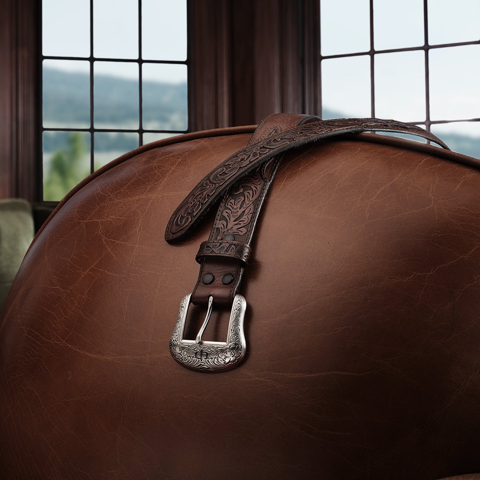 Tooled Tab Belt Cognac | Stetson