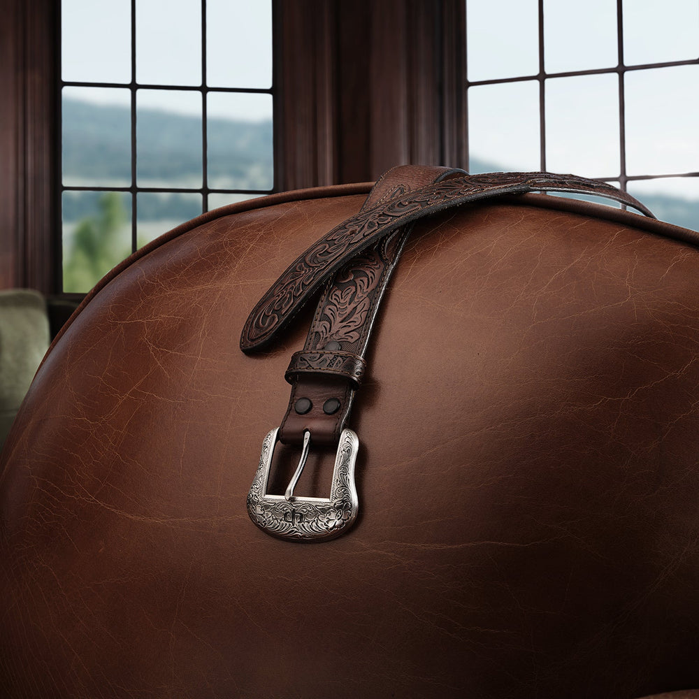 Tooled Tab Belt Cognac | Stetson