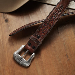 Bison Leather Tooled Tab Belt Hazelnut Bison | Stetson
