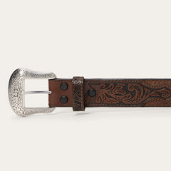 Bison Leather Tooled Tab Belt Hazelnut Bison | Stetson