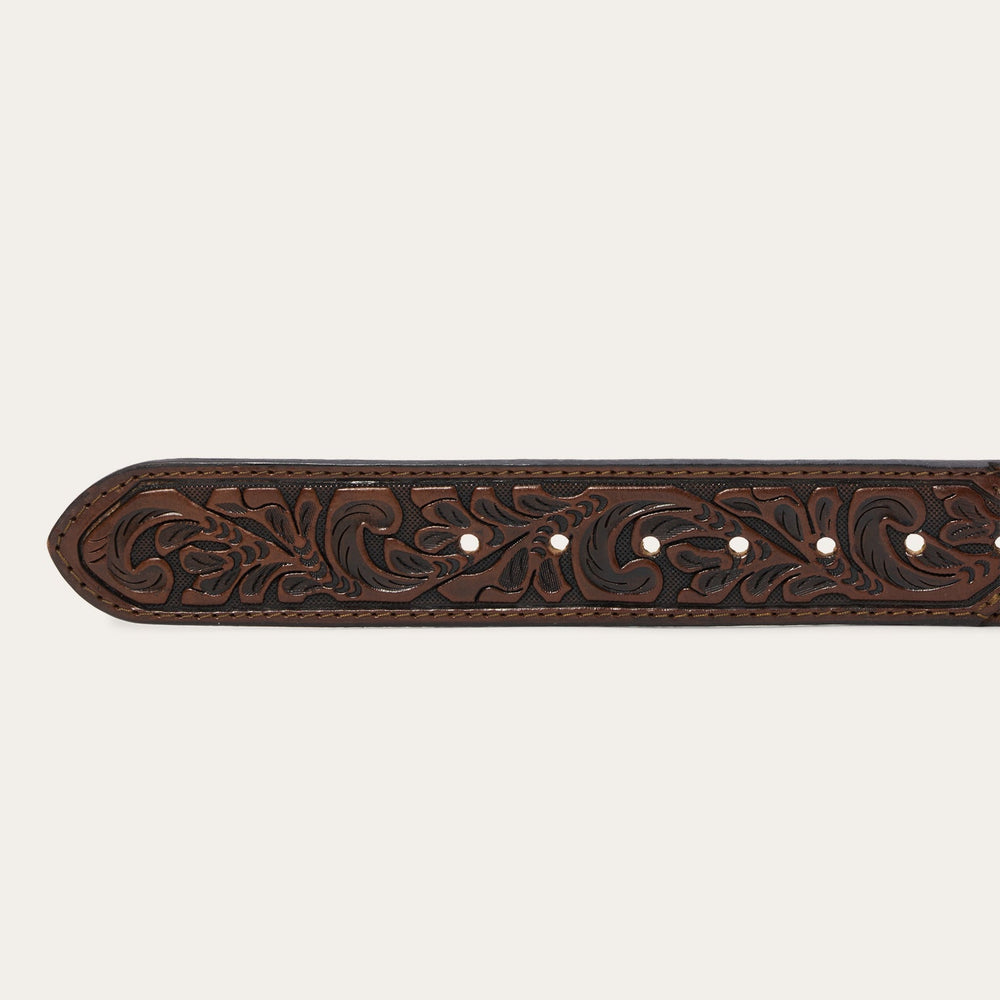 Bison Leather Tooled Tab Belt Hazelnut Bison | Stetson