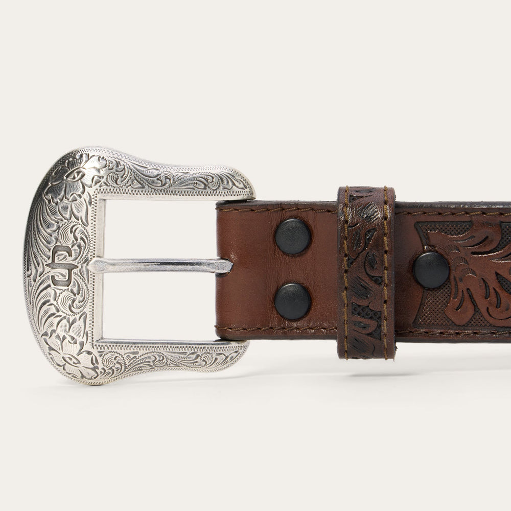Bison Leather Tooled Tab Belt Hazelnut Bison | Stetson
