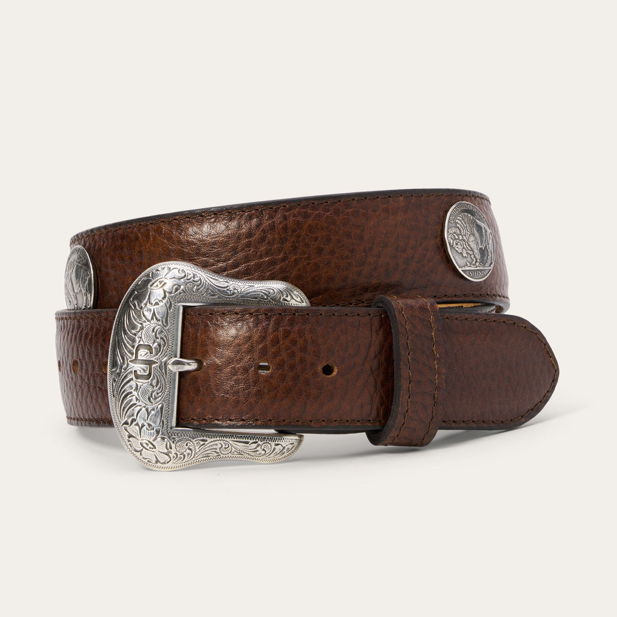 Bison Leather Concho Belt Hazelnut Bison | Stetson