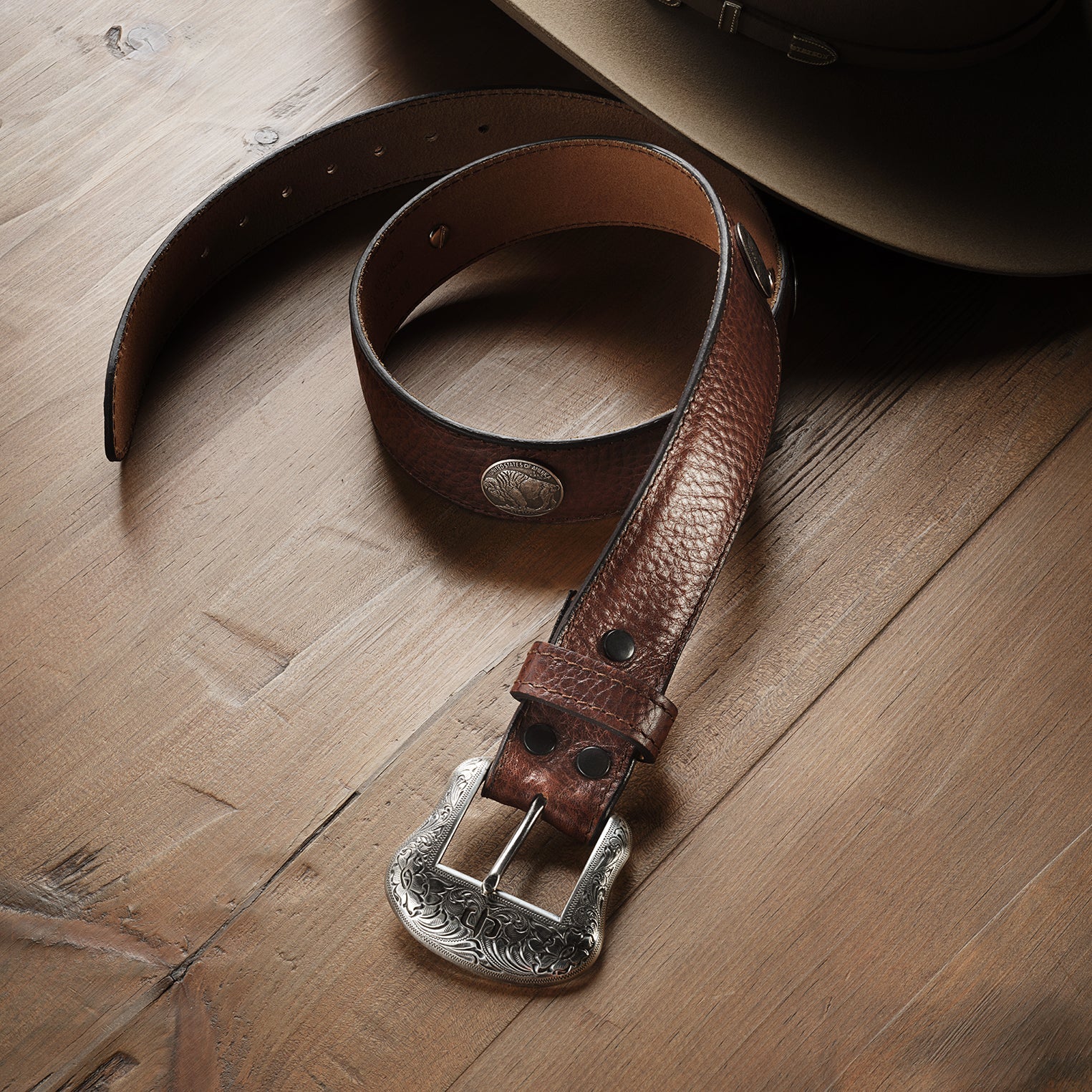 Bison Leather Concho Belt Hazelnut Bison | Stetson
