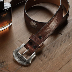 Bison Leather Concho Belt Hazelnut Bison | Stetson