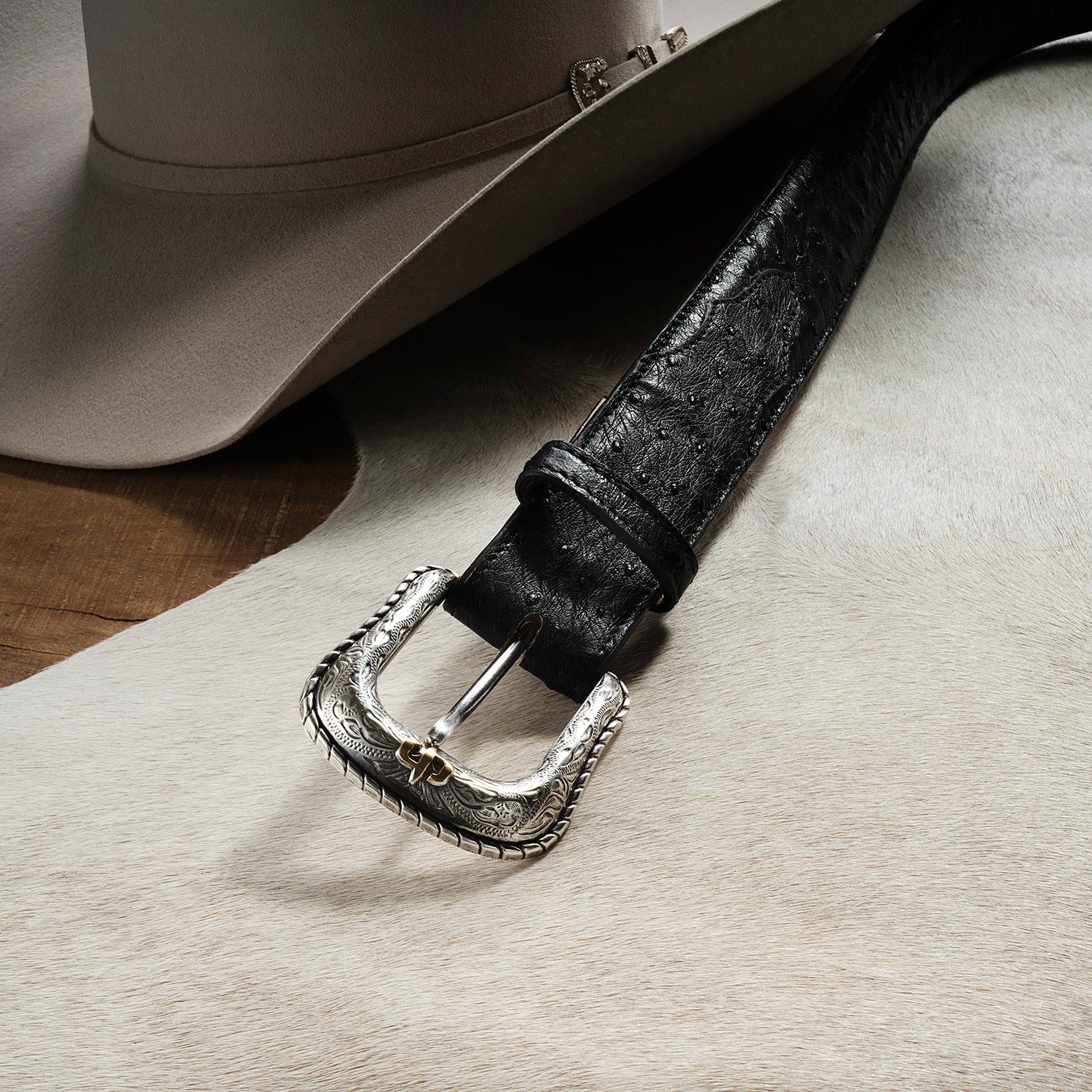 Ostrich Western Tab Belt Black | Stetson