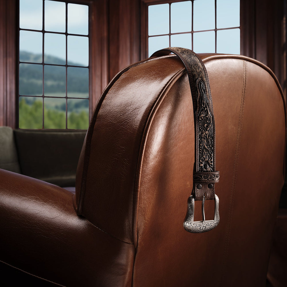 Hair-on-Hide Tooled Tab Belt Vintage/Brown | Stetson