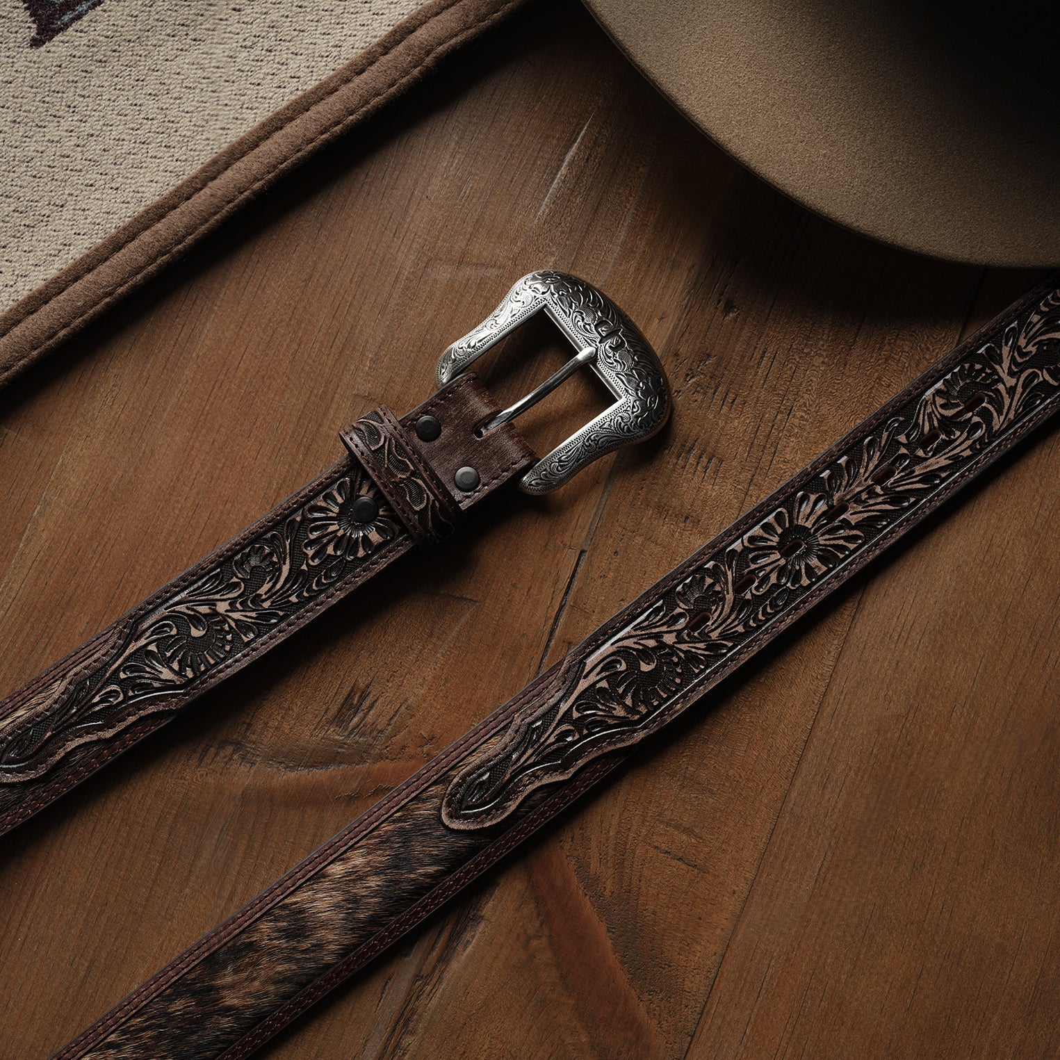 Hair-on-Hide Tooled Tab Belt Vintage/Brown | Stetson
