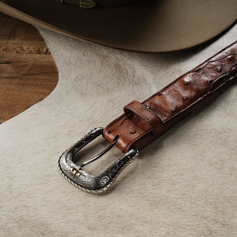 Ostrich Western Tab Belt Antique Cognac | Stetson