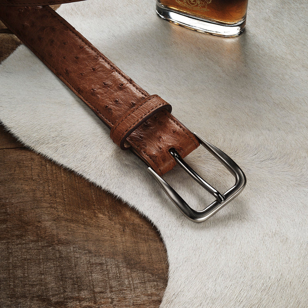 Ostrich Western Tab Belt - 1 1/4" Width Antique Cognac | Stetson