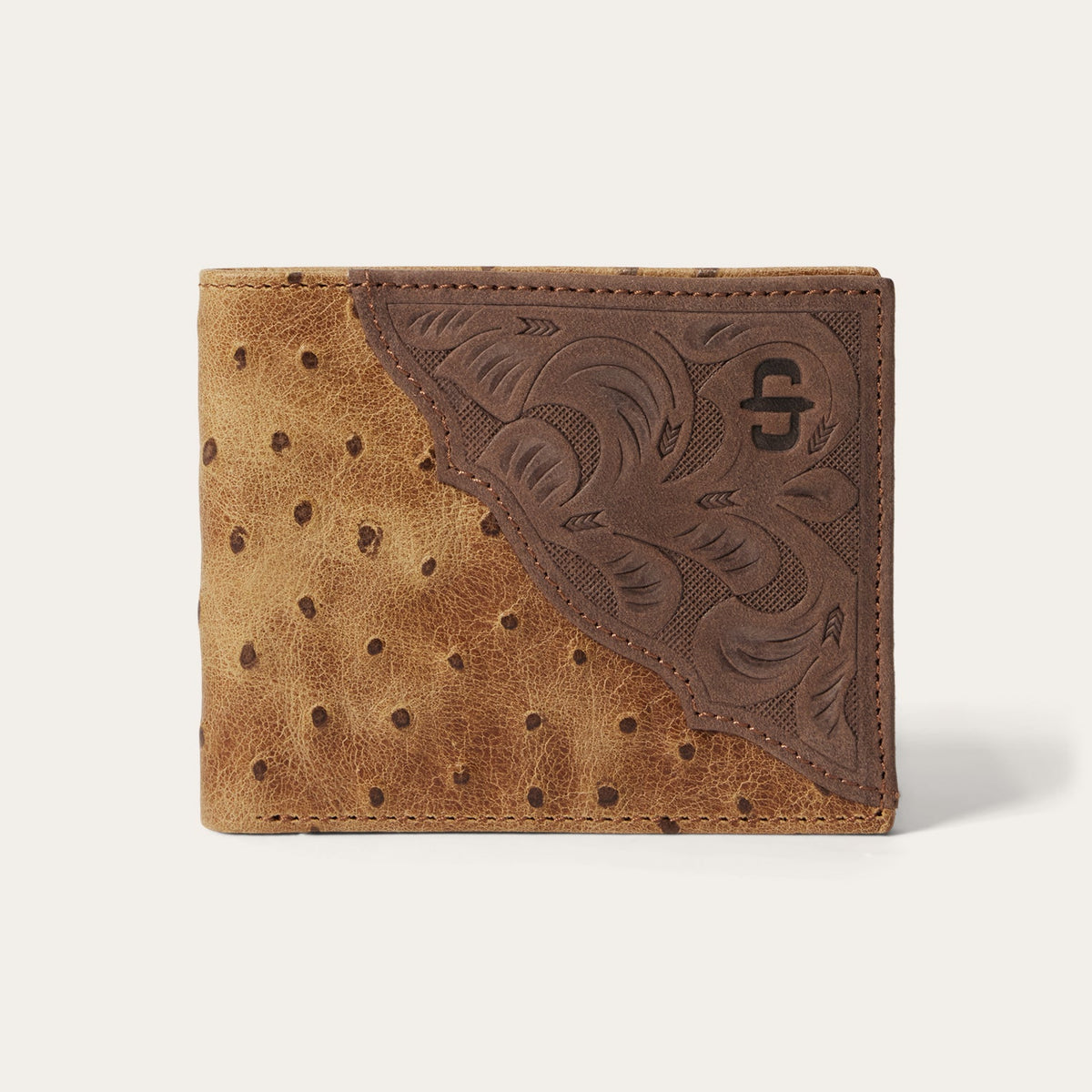 Tooled Embossed Ostrich Bi-Fold Wallet Brown / California Nut | Stetson