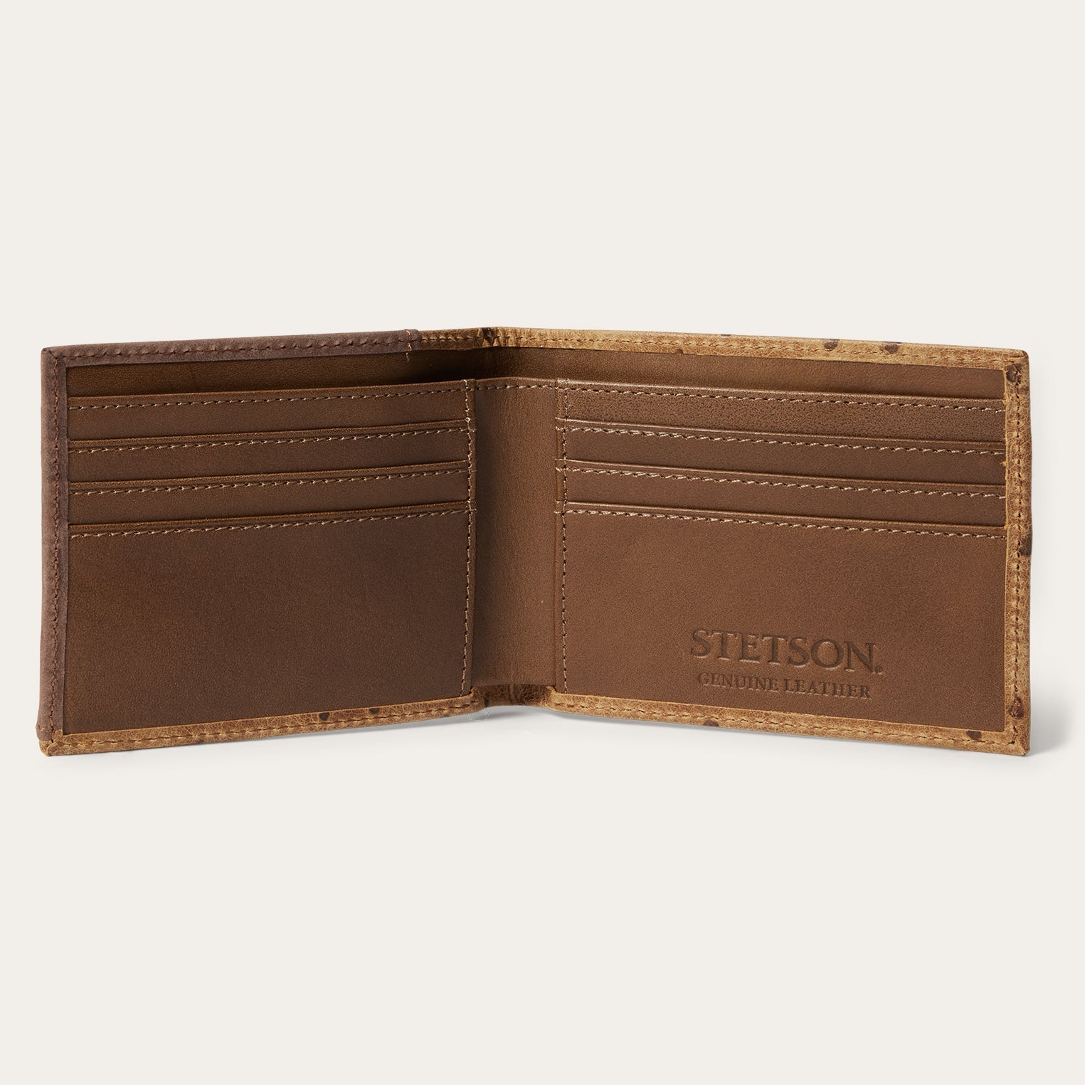 Tooled Embossed Ostrich Bi-Fold Wallet Brown / California Nut | Stetson
