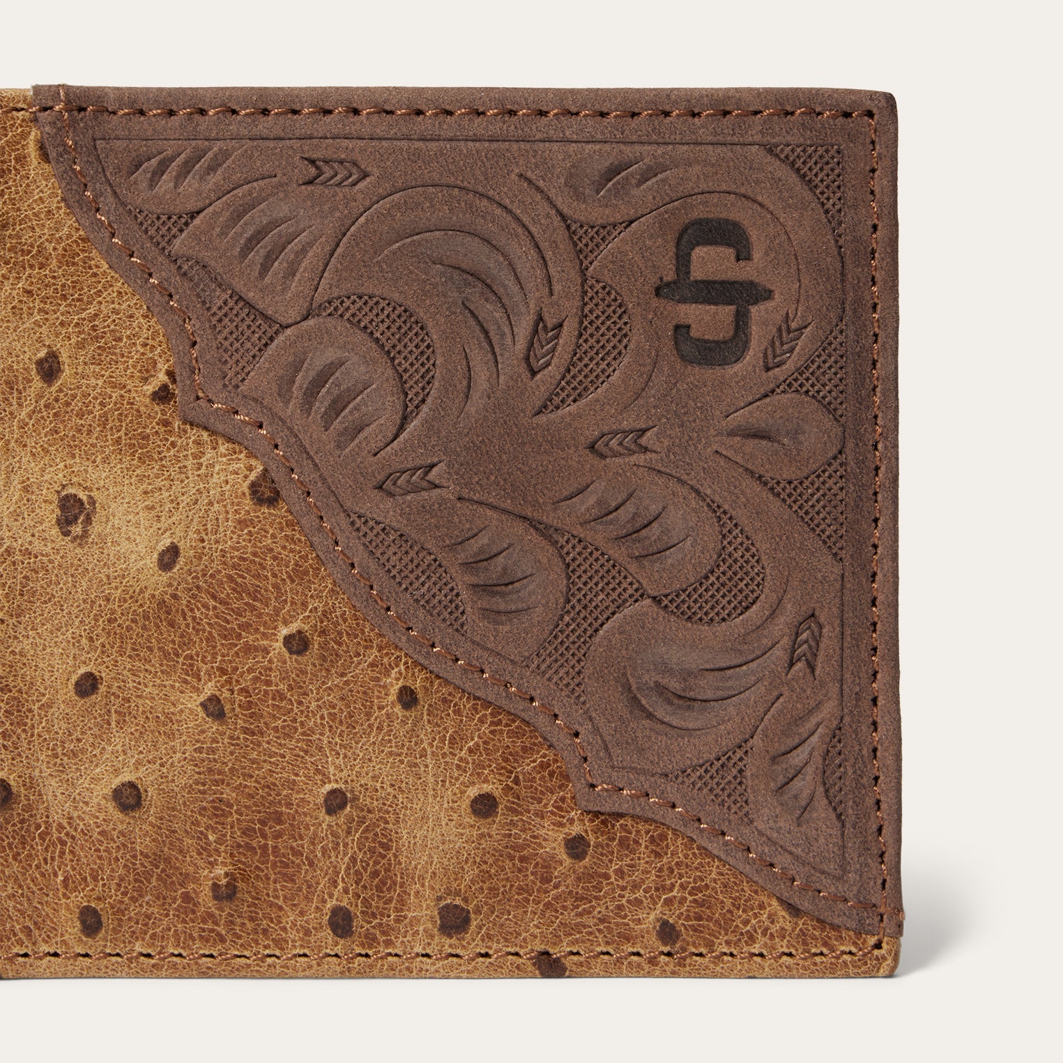 Tooled Embossed Ostrich Bi-Fold Wallet Brown / California Nut | Stetson