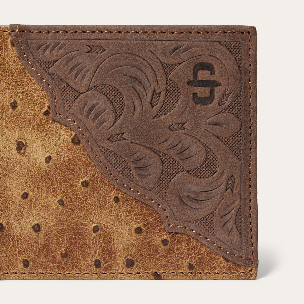 Tooled Embossed Ostrich Bi-Fold Wallet Brown / California Nut | Stetson