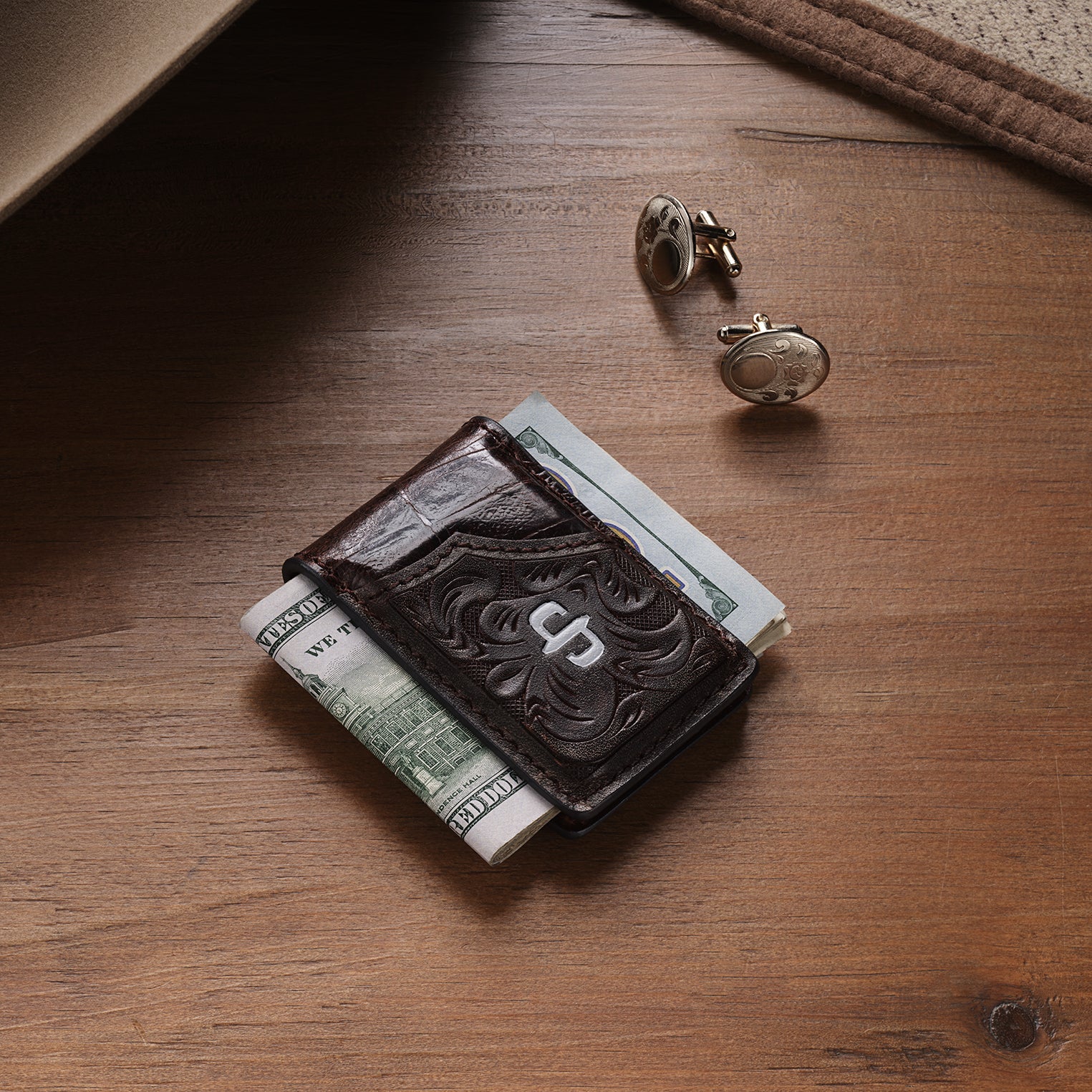 Tooled Embossed Croco Money Clip Brown | Stetson