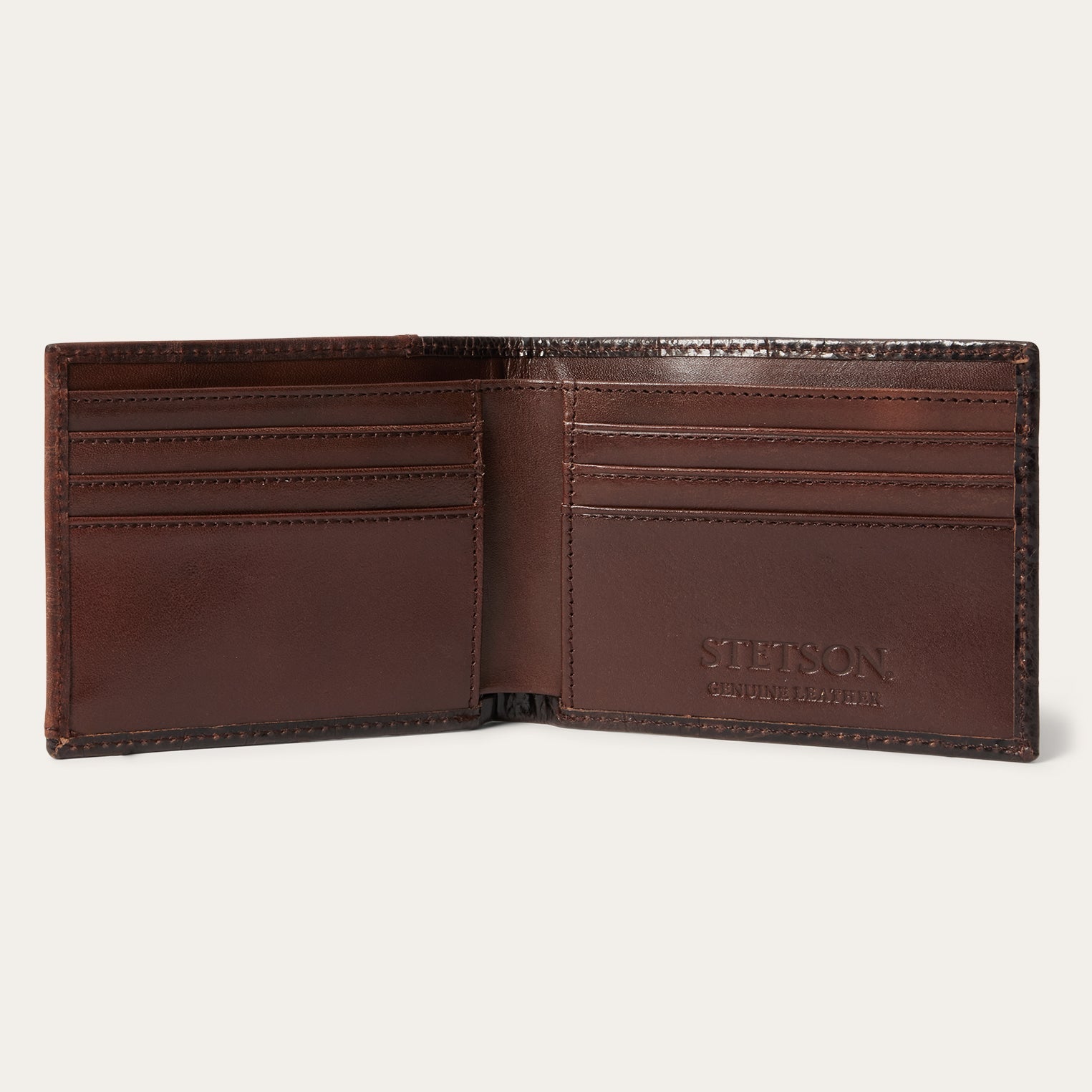Tooled Embossed Croco Bi-Fold Wallet Brown | Stetson