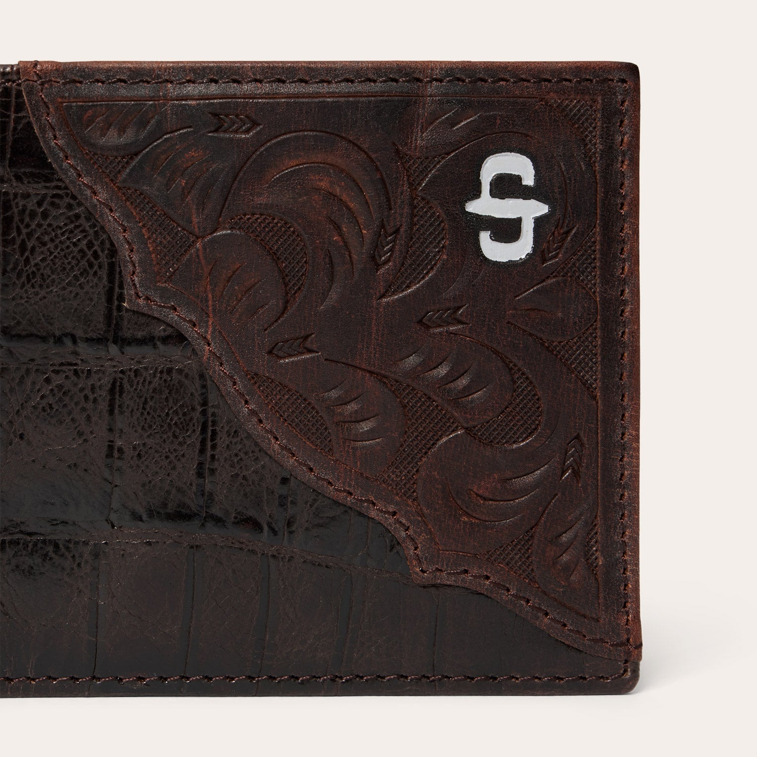 Tooled Embossed Croco Bi-Fold Wallet Brown | Stetson