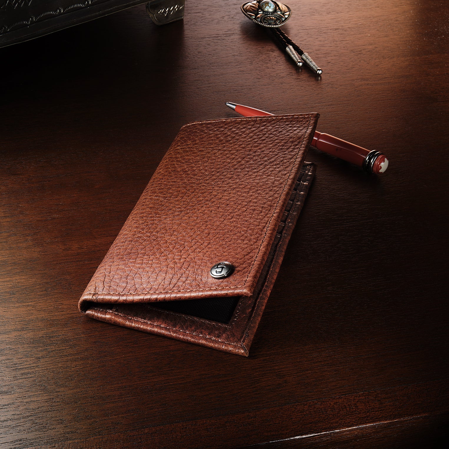 Bison Leather Stetson Rivet Checkbook Wallet Hazelnut Bison | Stetson