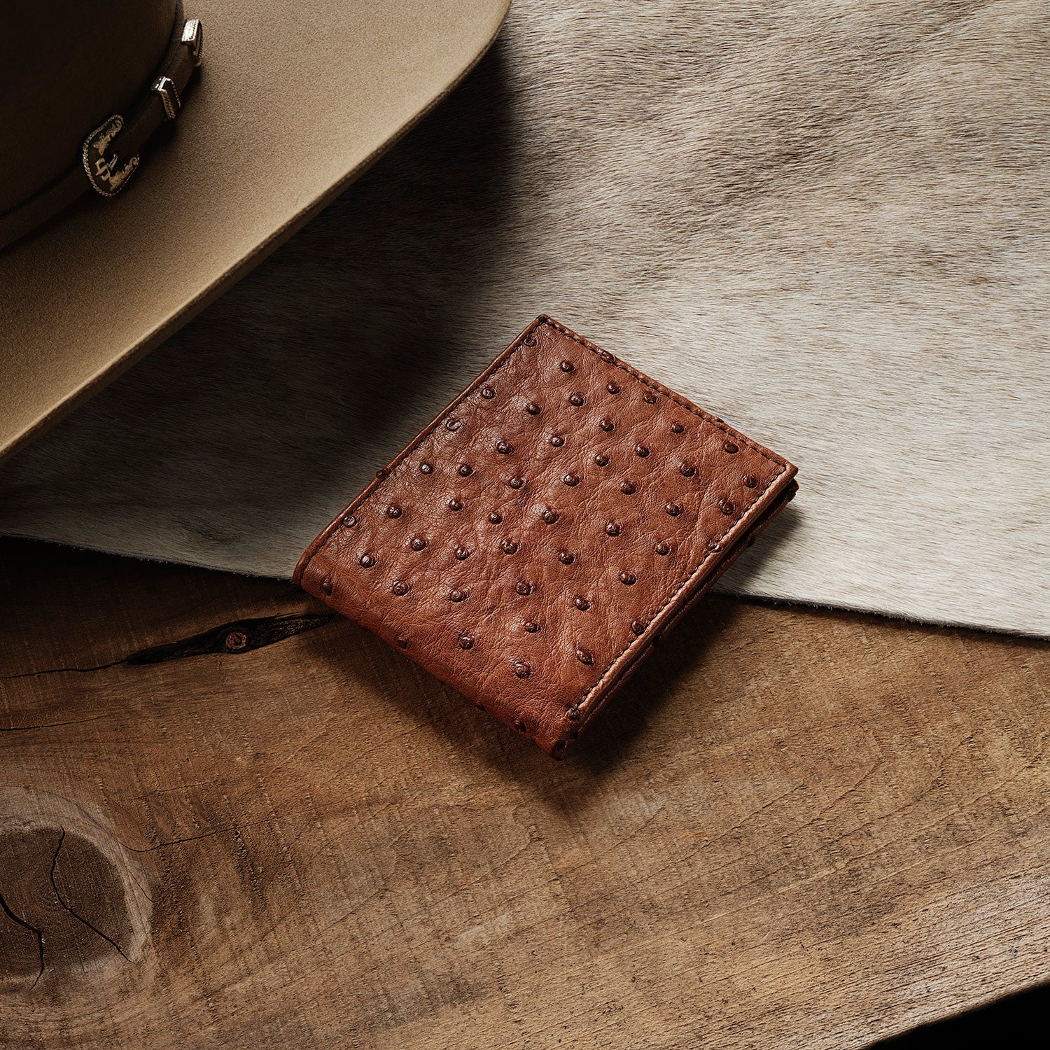 Ostrich Bi-Fold Wallet Antique Cognac | Stetson