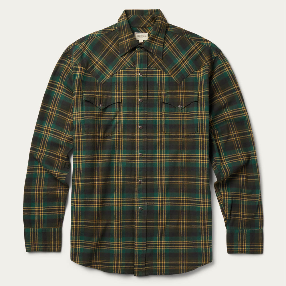 Brushed Flannel Western Shirt Green | Stetson
