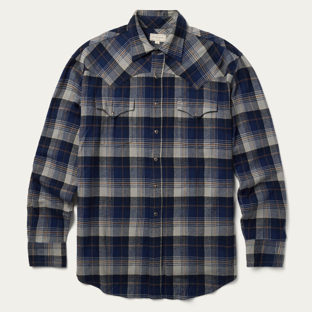 Brushed Flannel Western Shirt Blue | Stetson