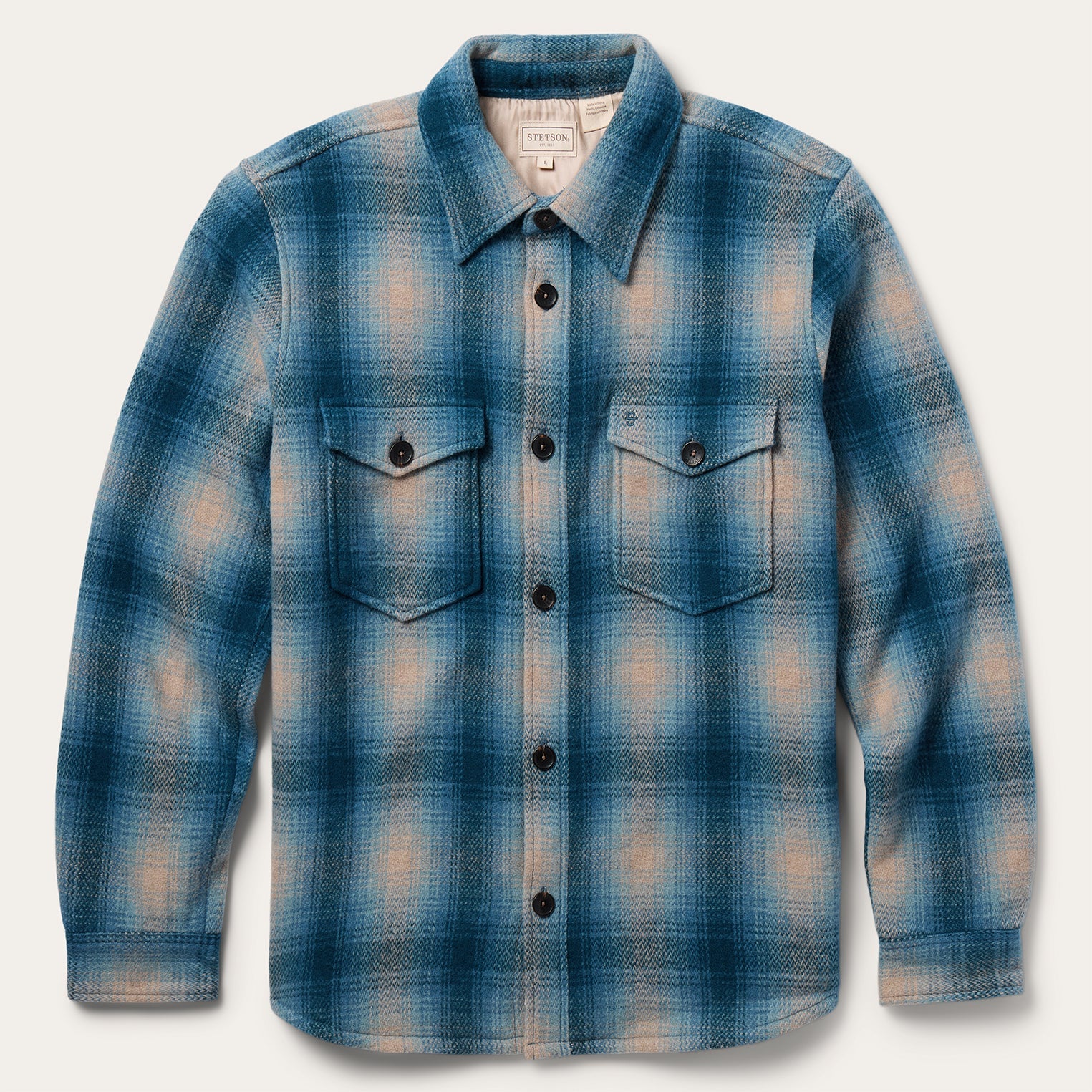Wool Plaid Shirt Jacket Blue | Stetson