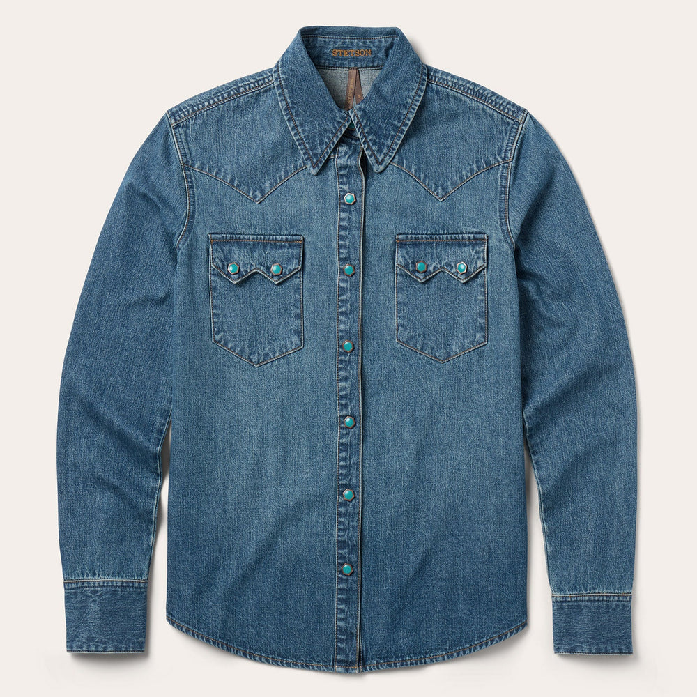 Turquoise Snap Western Denim Shirt Blue | Stetson