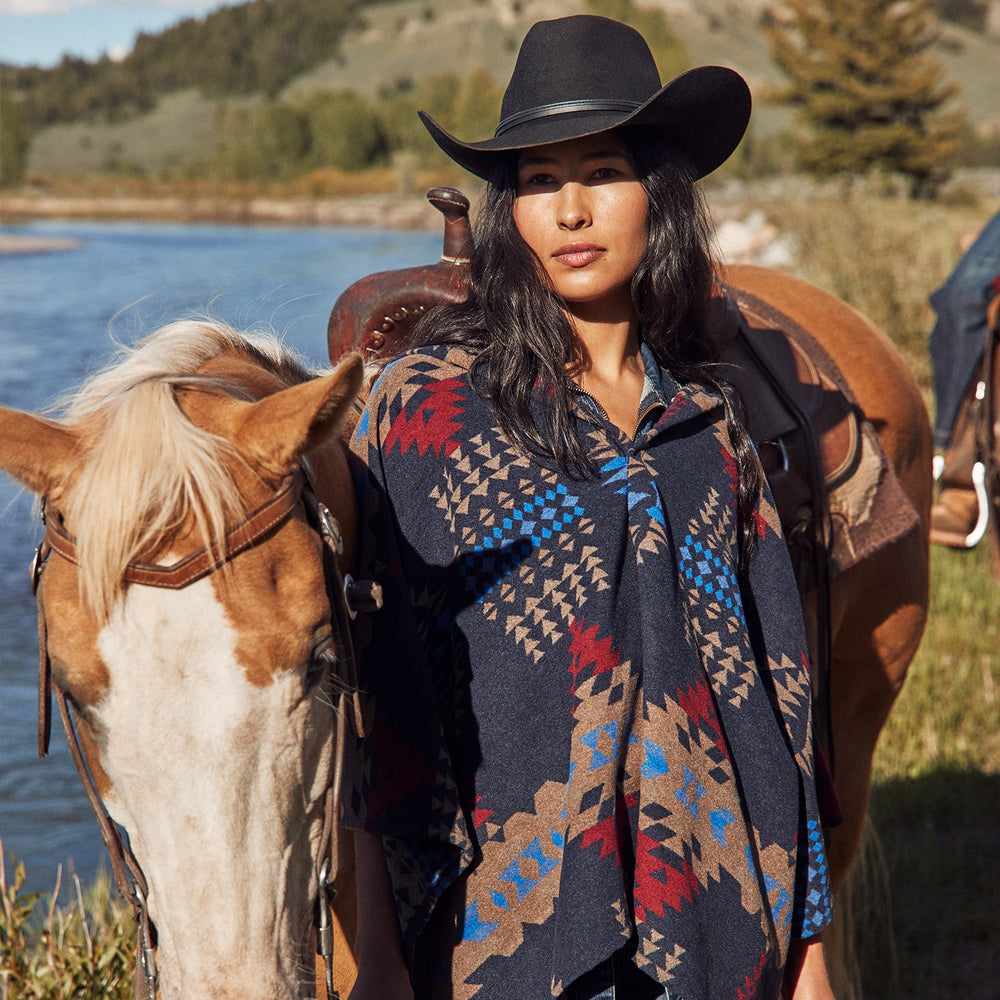 Hooded Serape Blanket Wrap Blue | Stetson