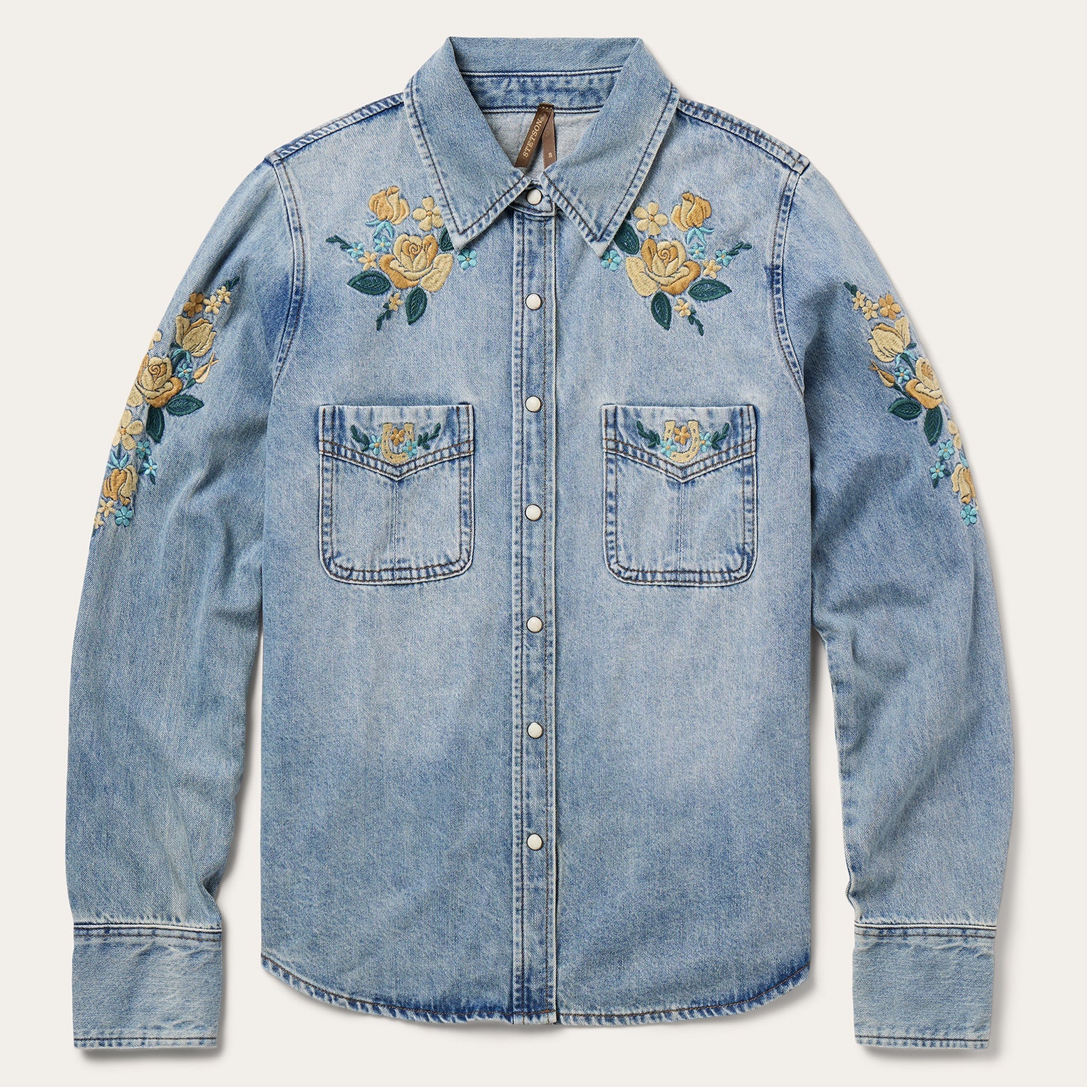 Embroidered Loose Fit Denim Shirt Blue | Stetson