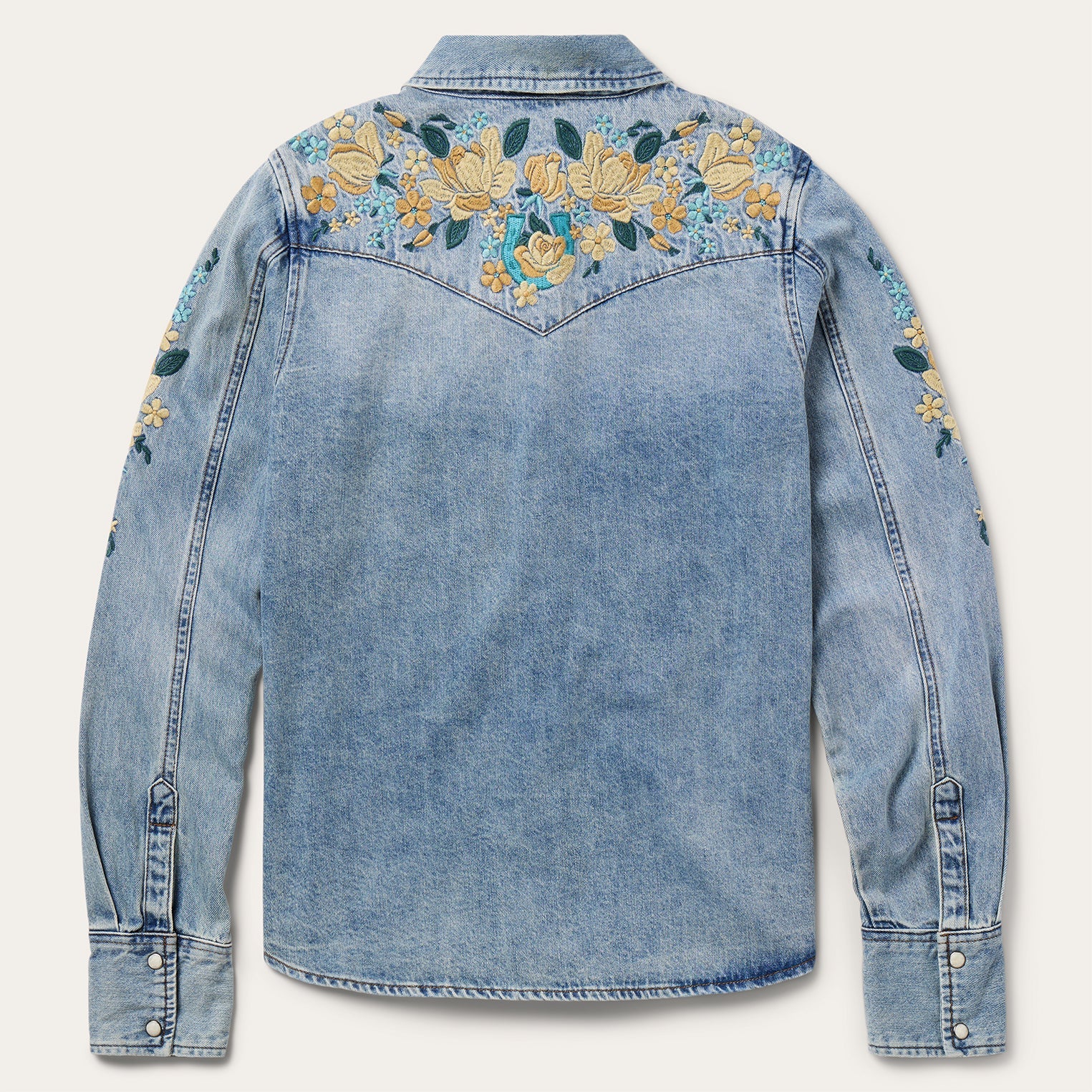 Embroidered Loose Fit Denim Shirt Blue | Stetson